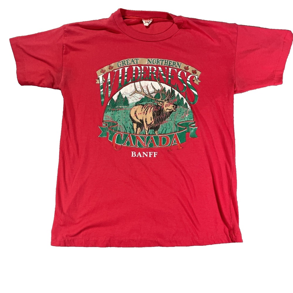 VTG 90s Great Northern Wilderness T Shirt SMALL Banff Elk Single Stitch USA
